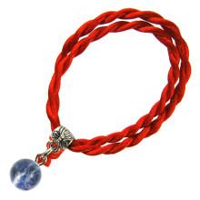 Браслет красный витой с камнем Содалит 8мм,цвет сереб, металл, текстиль