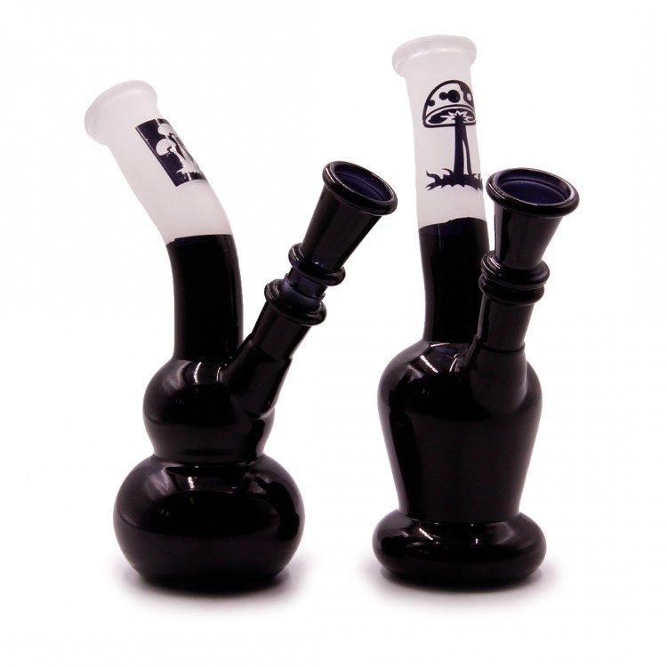 Бонг  Black MUSHROOM Цветное стекло c напылением рисунок Грибы d-2см L-12см Индия