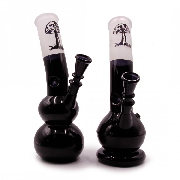 Бонг  Black MUSHROOM Цветное стекло c напылением рисунок Грибы d-2см L-12см Индия