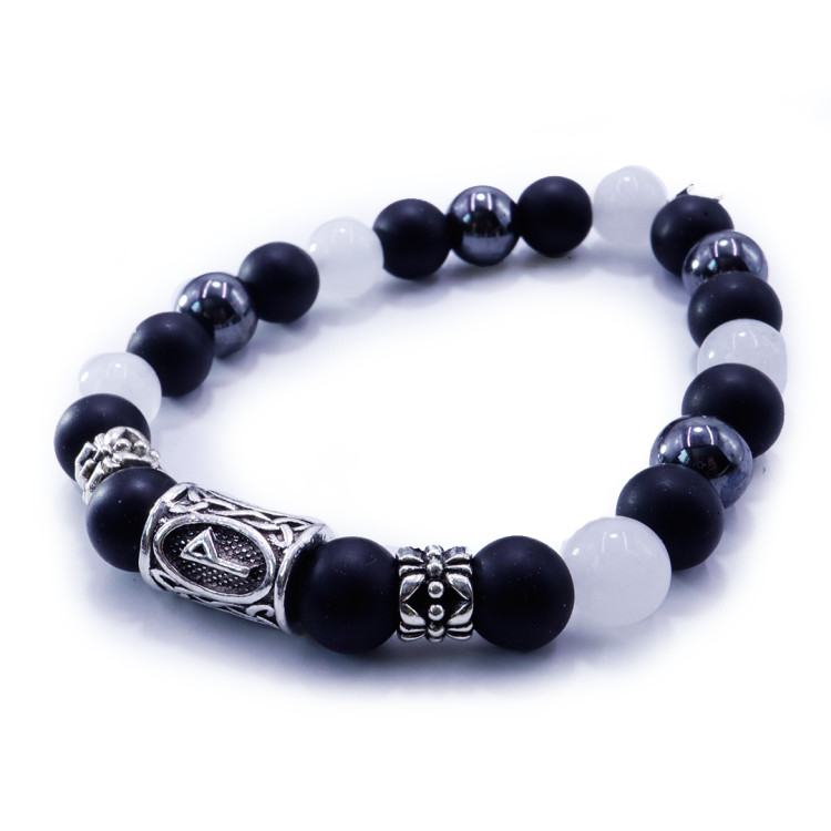 Браслет с руной Вунье Горный хрусталь Шунгит Гематит БЛАГАЯ УДАЧА 8мм