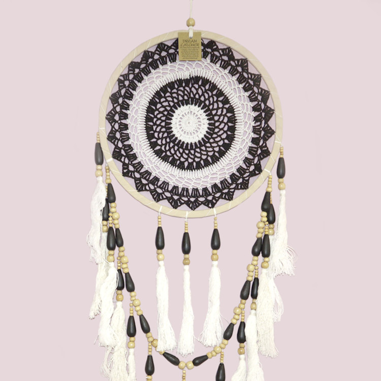 Ловушка снов оберег черно-белая, зеркалит негатив, привлекает энергии удачи d-33см h-85см