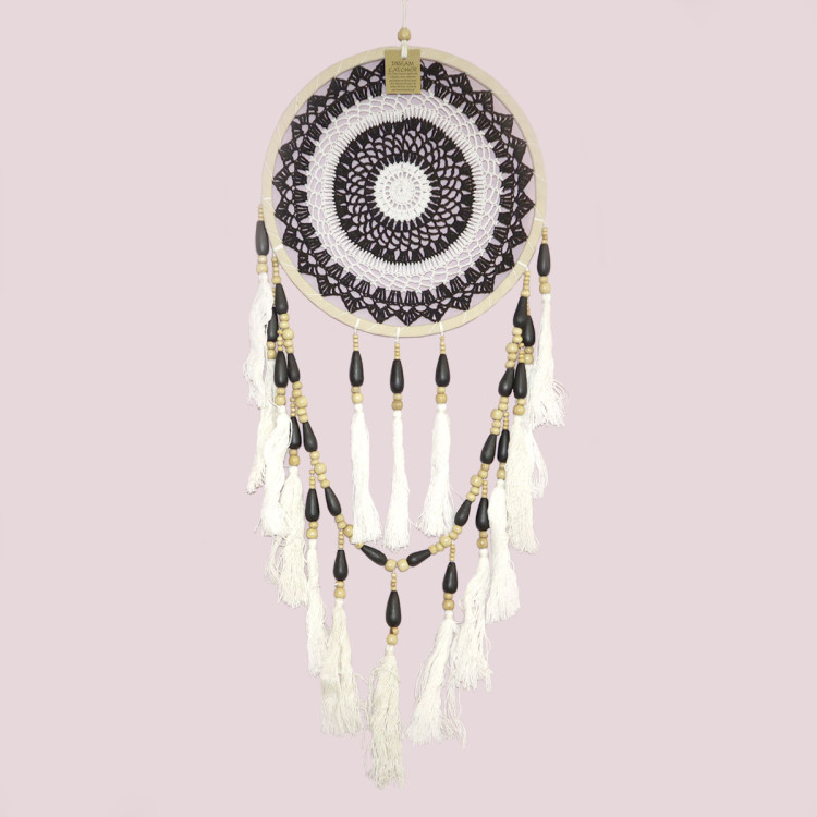 Ловушка снов оберег черно-белая, зеркалит негатив, привлекает энергии удачи d-33см h-85см