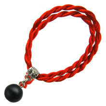 Браслет красный витой с камнем Шунгит 8мм,цвет сереб, металл, текстиль