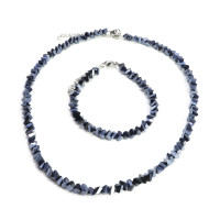 Набор бусы и браслет из Алмазной крошки синего цвета