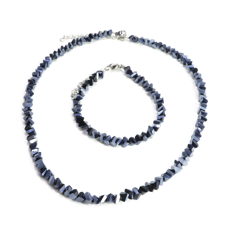 Набор бусы и браслет из Алмазной крошки синего цвета