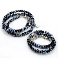 Набор бусы и браслет из Алмазной крошки синего цвета