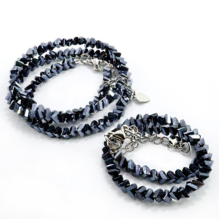 Набор бусы и браслет из Алмазной крошки синего цвета