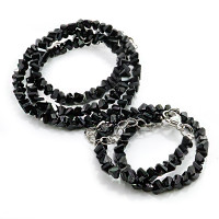 Набор бусы и браслет из Алмазной крошки черного цвета