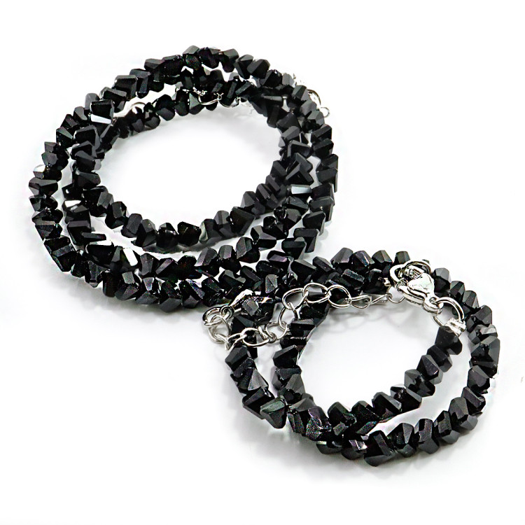 Набор бусы и браслет из Алмазной крошки черного цвета