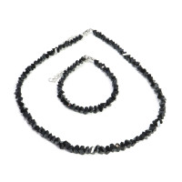 Набор бусы и браслет из Алмазной крошки черного цвета