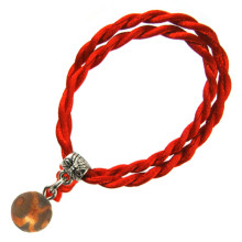 Браслет красный витой с камнем Агат Бусина Дзи «3 глаза»8мм,цвет сереб, металл, текстиль