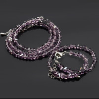 Набор бусы и браслет из Алмазной крошки фиолетового цвета