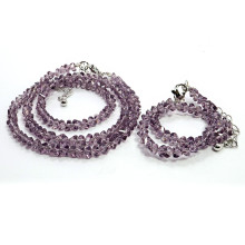 Набор бусы и браслет из Алмазной крошки фиолетового цвета