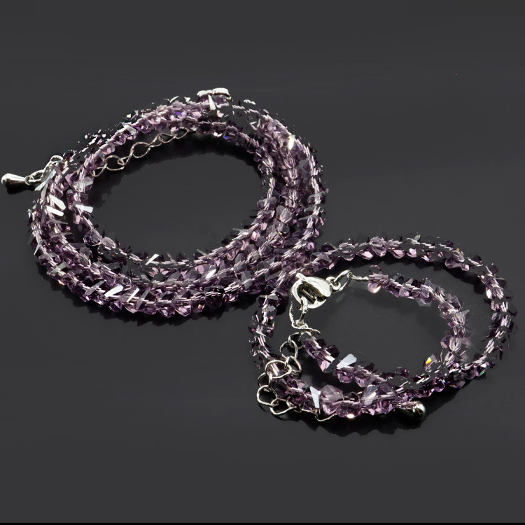 Набор бусы и браслет из Алмазной крошки фиолетового цвета