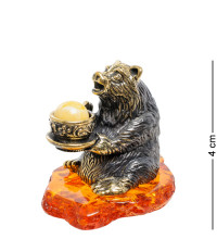 Фигурка "Медведь с чаем" (латунь, янтарь)