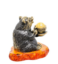 Фигурка "Медведь с чаем" (латунь, янтарь)