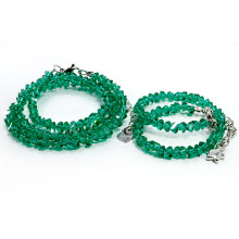 Набор бусы и браслет из Алмазной крошки изумрудно-зеленого цвета
