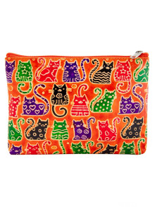 Косметичка кожа ручной принт "Кошки"  0568/10 Косметичка кожа ручной принт "Кошки"  0568/10