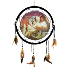 209-29 Панно круглое Волк и Девушка 38см ткань