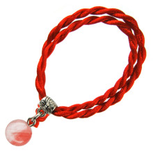 Браслет красный витой с камнем Халцедон 8мм,цвет сереб, металл, текстиль