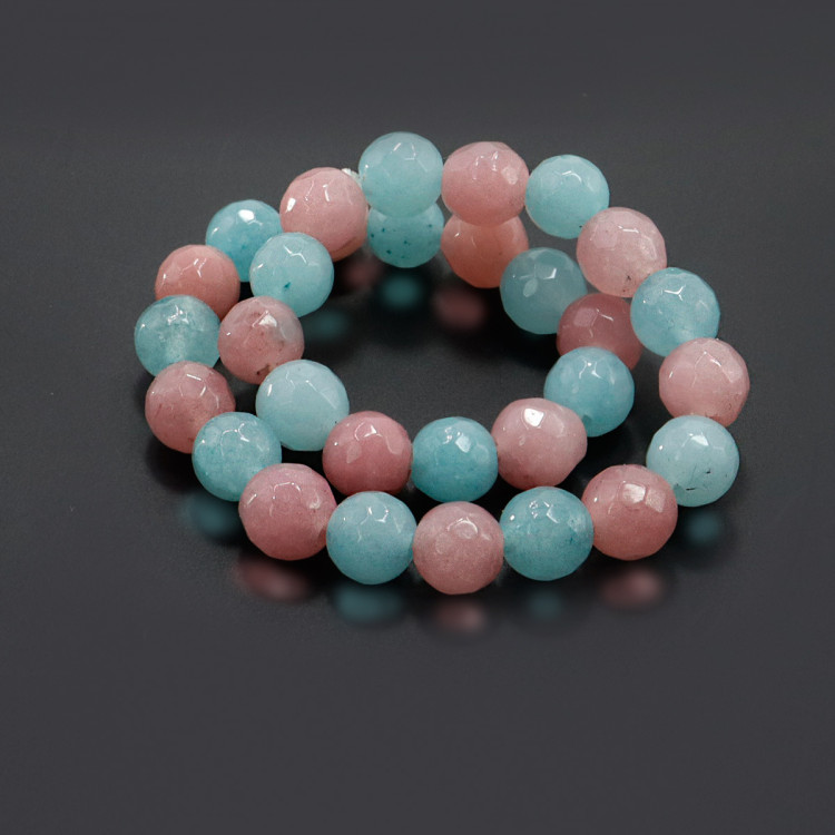 Браслет из камня с огранкой Розовый кварц и аквамарин привлекает любовь 6мм