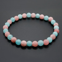 Браслет из камня с огранкой Розовый кварц и аквамарин привлекает любовь 6мм