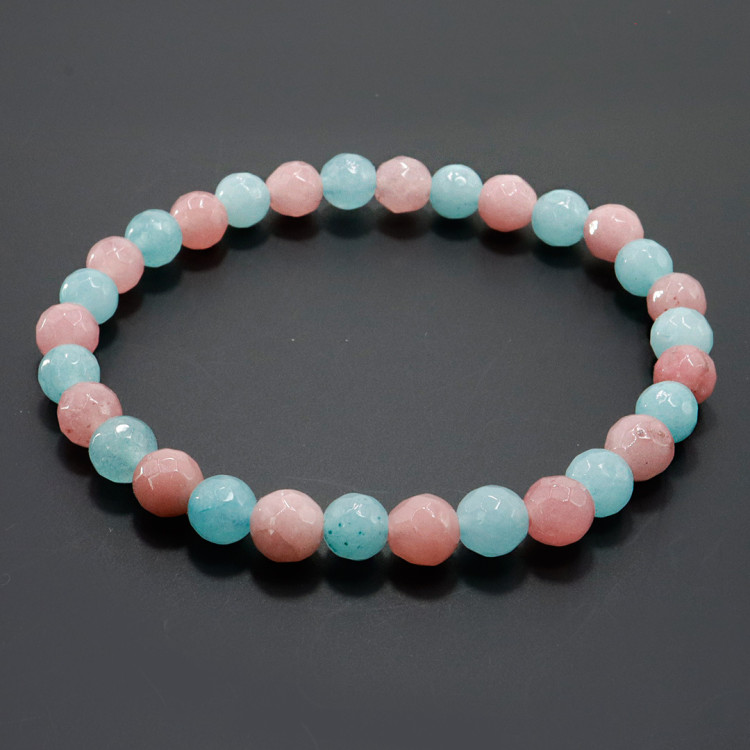 Браслет из камня с огранкой Розовый кварц и аквамарин привлекает любовь 6мм