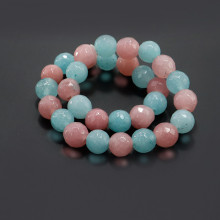 Браслет из камня с огранкой Розовый кварц и аквамарин привлекает любовь 6мм