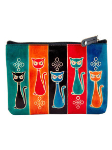 Косметичка кожа ручной принт "Кошки"  0568/8 Косметичка кожа ручной принт "Кошки"  0568/8