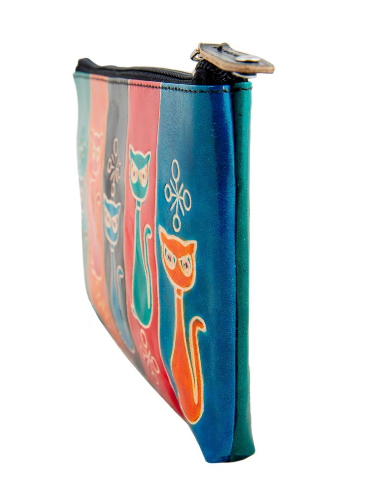 Косметичка кожа ручной принт "Кошки"