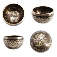 Чаша поющая с золотыми символами Стопы 5 металлов от 420гр до 600гр 6,5см-11,5см