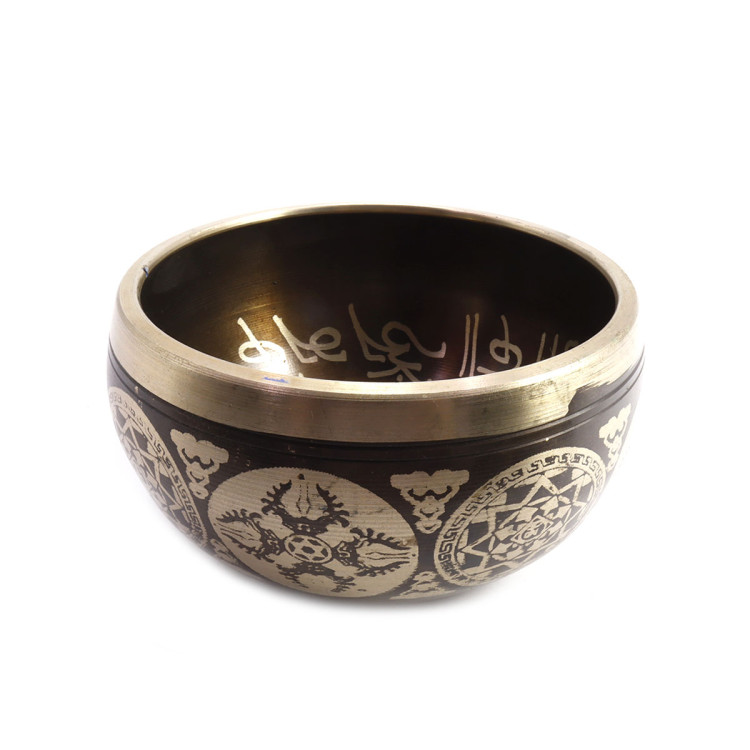 Чаша поющая с золотыми символами Стопы 5 металлов от 420гр до 600гр 6,5см-11,5см