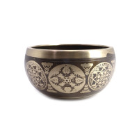 Чаша поющая с золотыми символами Стопы 5 металлов от 420гр до 600гр 6,5см-11,5см