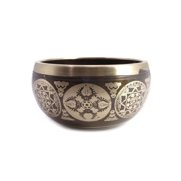 Чаша поющая с золотыми символами Стопы 5 металлов от 420гр до 600гр 6,5см-11,5см