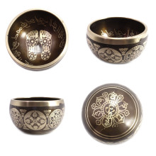 Чаша поющая с золотыми символами Стопы 5 металлов от 420гр до 600гр 6,5см-11,5см