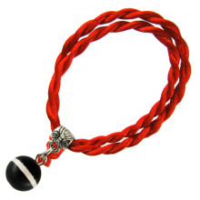 Браслет красный витой с камнем Агат 8мм,цвет сереб, металл, текстиль
