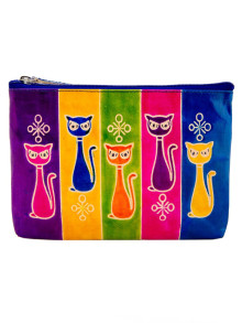 Косметичка кожа ручной принт "Кошки"  0568/6 Косметичка кожа ручной принт "Кошки"  0568/6