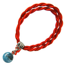 Браслет красный витой с камнем Хризоколла 8мм,цвет сереб, металл, текстиль