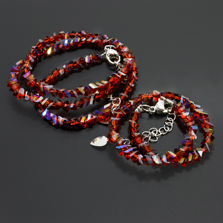 Набор бусы и браслет из Алмазной крошки Красного цвета