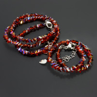 Набор бусы и браслет из Алмазной крошки Красного цвета