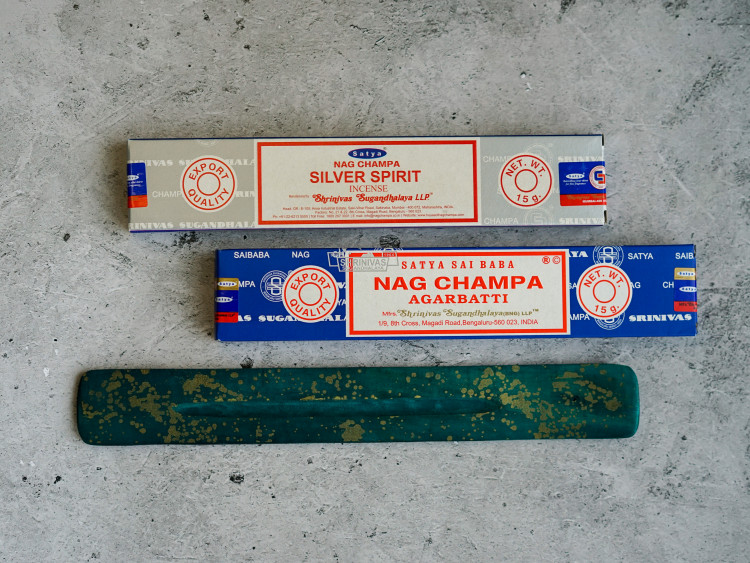 Благовония Satya Nag Champa & Silver Spirit + подставка