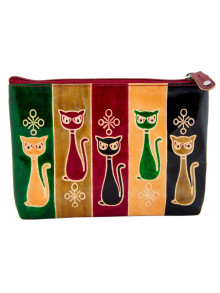 Косметичка кожа ручной принт "Кошки"  0568/7 Косметичка кожа ручной принт "Кошки"  0568/7