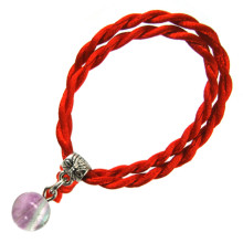 Браслет красный витой с камнем Флюрит 8мм,цвет сереб, металл, текстиль