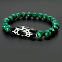 Браслет из камня Малахит бусина Дзи Колесо Дхармы-исполоняет желания, нейтрализуя негативную карму
