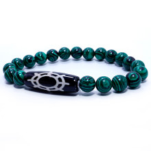 Браслет из камня Малахит бусина Дзи Колесо Дхармы-исполоняет желания, нейтрализуя негативную карму