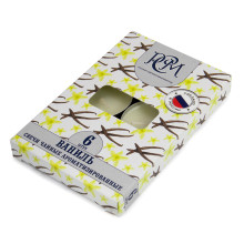 Свеча чайная Ваниль 6шт время горения 3,5+0,5ч, диаметр 39,0 мм, высота 12,5 мм Свеча чайная Ваниль 6шт время горения 3,5+0,5ч, диаметр 39,0 мм, высота 12,5 мм