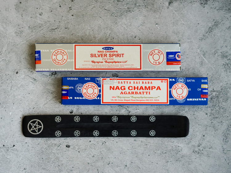 Благовония Satya Nag Champa & Silver Spirit + подставка «Пентакль»