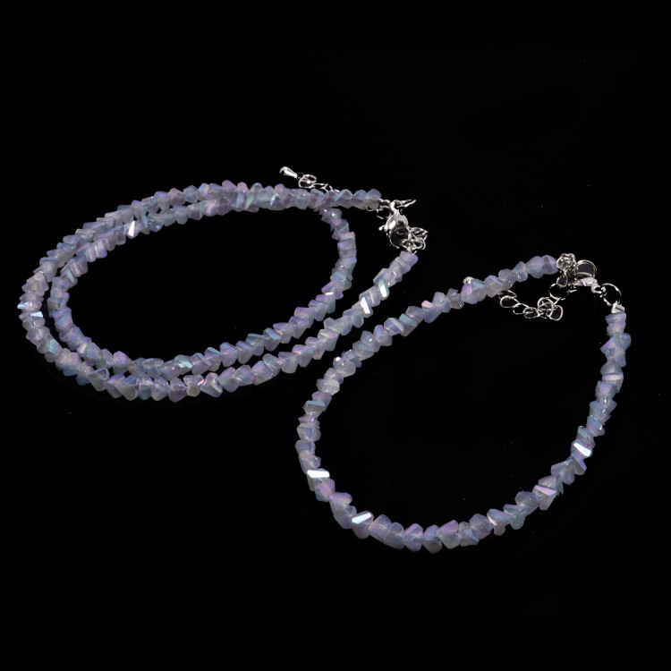 Набор бусы и браслет из Алмазной крошки Серебрянный дождь