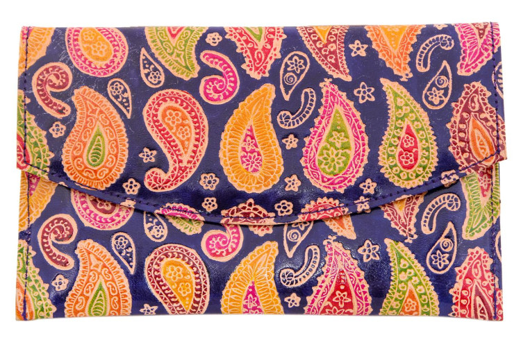 Кошелек кожа ручной принт  101/7