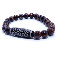 Браслет из камня Бычий глаз и бусина Дзи 21 глазик камень исполняющий желания 8мм